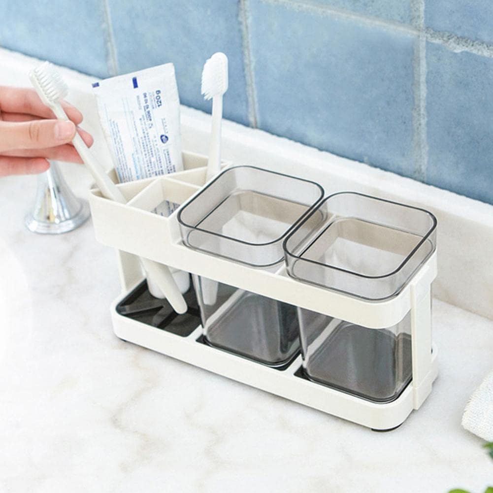 Plastic Toothbrush and Toothpaste Holder with Cup for Bathroom Countertop storage Organizer - Image 4