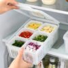Fridge Storage Box, 6 Grid Refrigerator Storage Containers, Kitchen Storage Set, Vegetable Storage, Draining Crisper Food Box