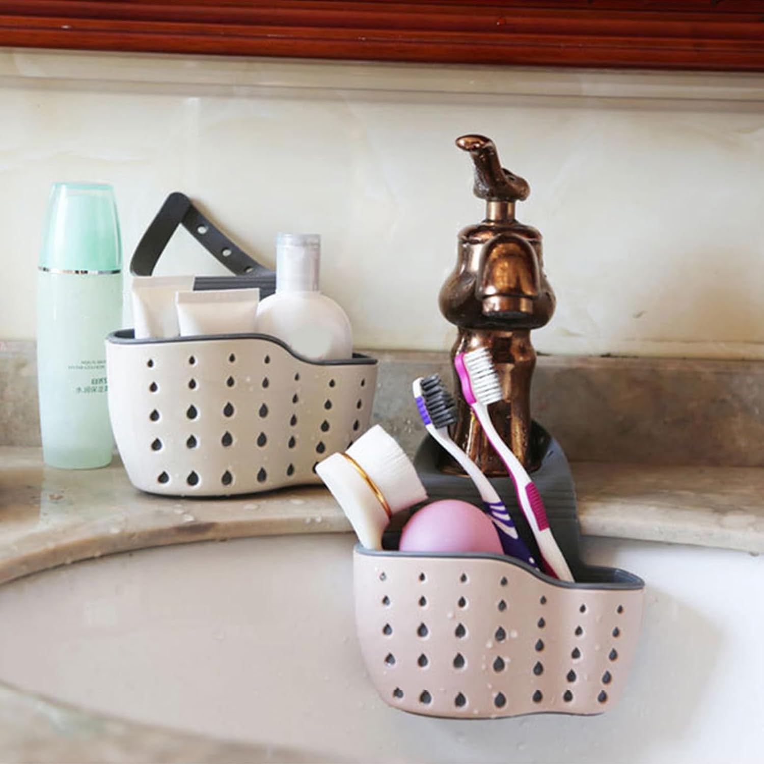 Kitchen Sink Sponge Holder Drain Basket Hanging Strainer Organizer Storage