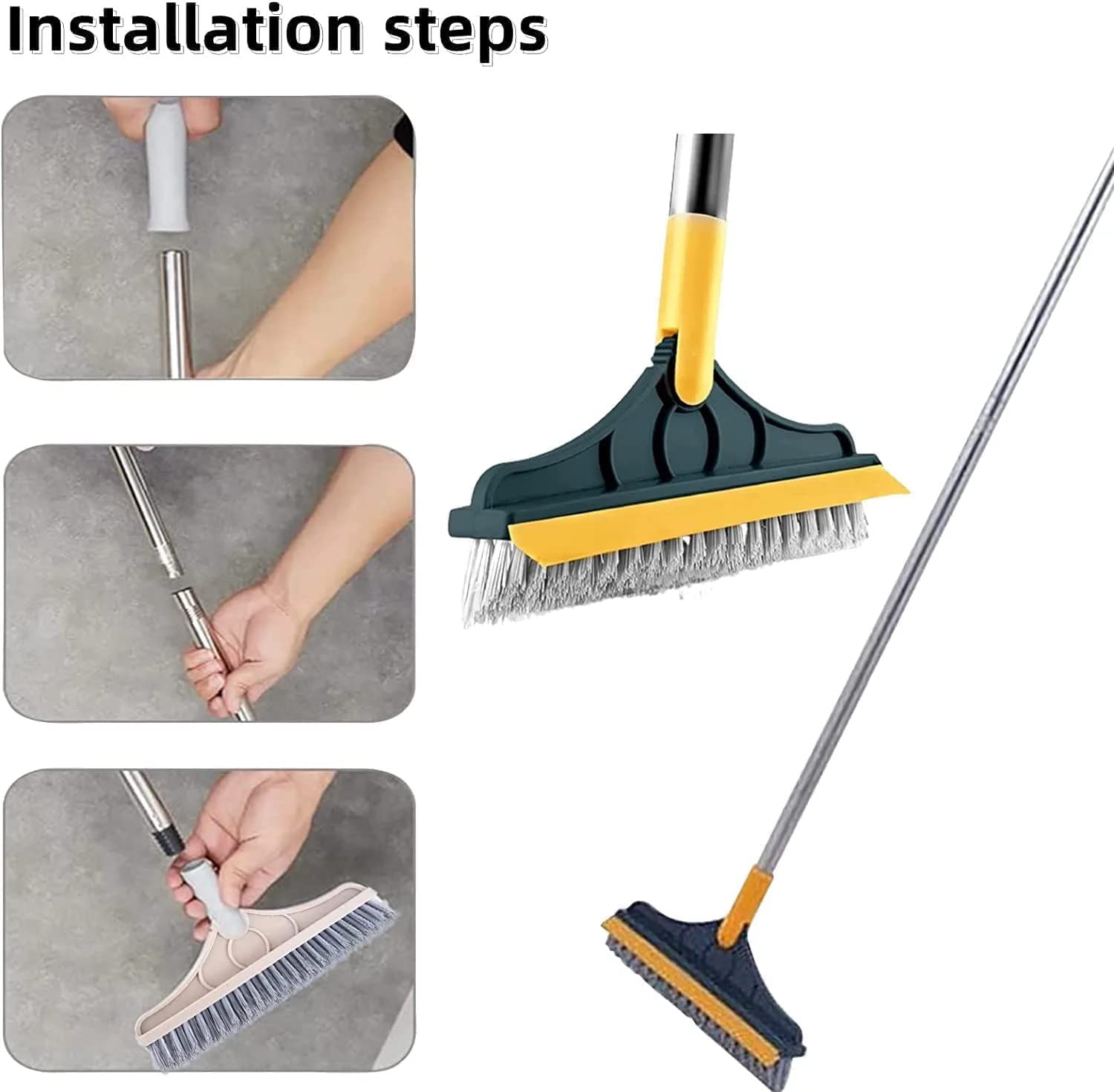 3 in 1 Bathroom Cleaning Brush with Wiper,Tiles Cleaning Brush Bathroom Brush with Long Handle Tile Cleaner - Image 2