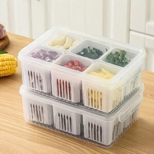 Alternative view of Fridge Storage Box, 6 Grid Refrigerator Storage Containers, Kitchen Storage Set, Vegetable Storage, Draining Crisper Food Box