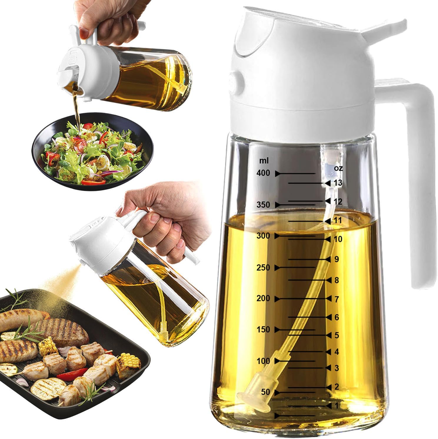 2-in-1 Oil Sprayer Glass Bottle: Leak-Proof Olive Oil Dispenser for BBQ & Cooking