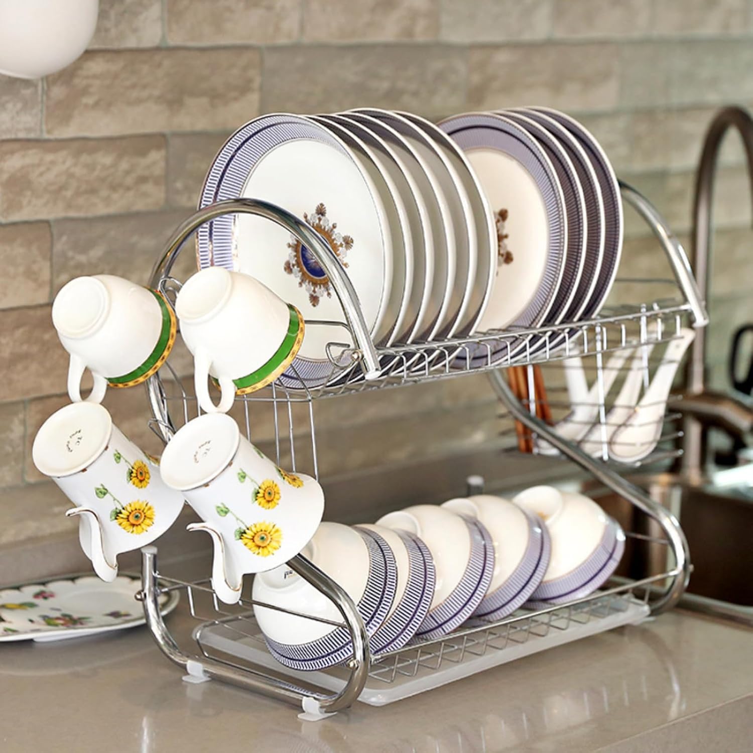 Stainless Steel 2-tier iron dish rack and tray set - Image 5