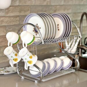 Stainless Steel 2-tier iron dish rack and tray set