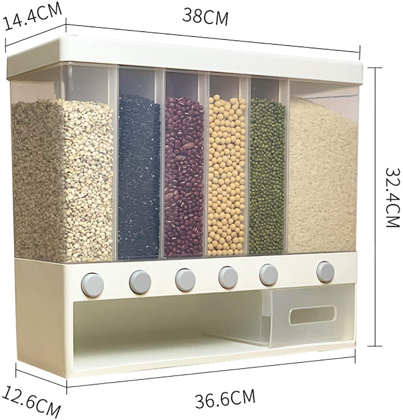 6 in 1 Wall-Mounted Cereals Dispenser Press Grain Storage Tank Dry Food Organizer Rice Dispenser for Home and Kitchen - Image 3