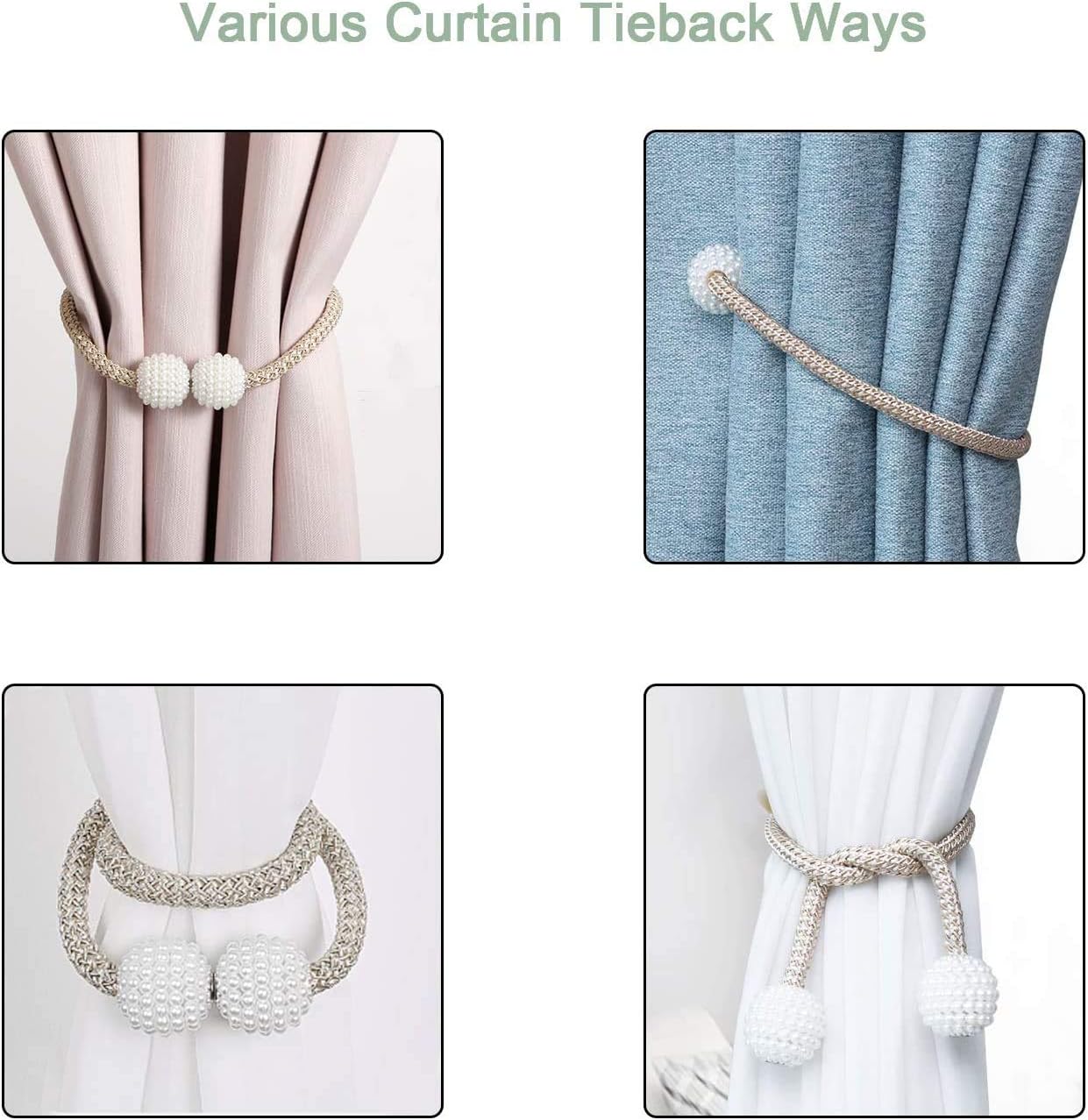 Magnetic Curtain Holder Pearl Ball Rope Curtain Tiebacks Magnetic Curtain Tieback Buckle - Image 5