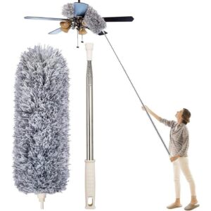 Microfiber Duster with Extension Pole: Bendable, Washable & Scratch-Resistant for High Ceilings, Roofs & Fans